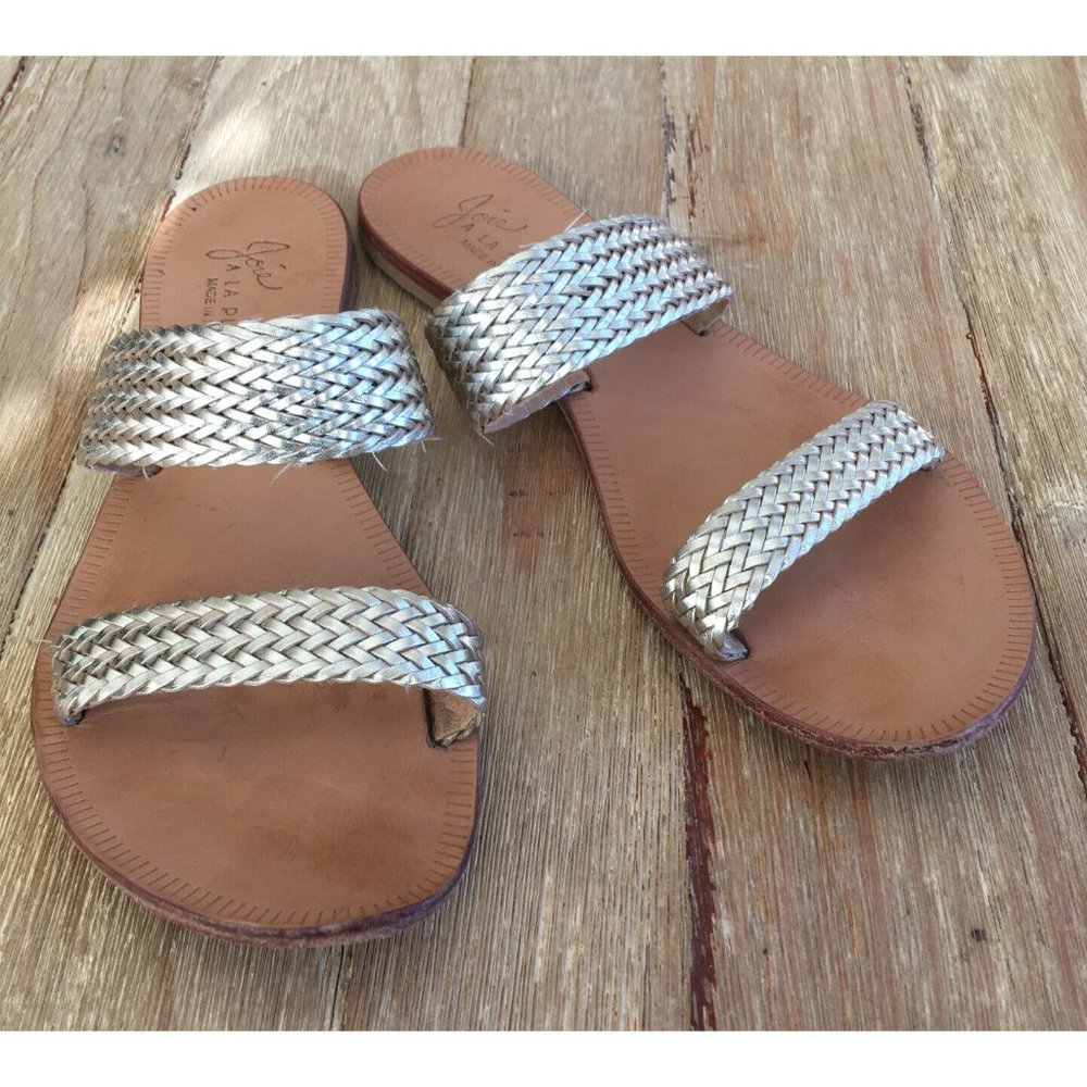 Women’s Silver Braided Double-Strap Slide Sandals